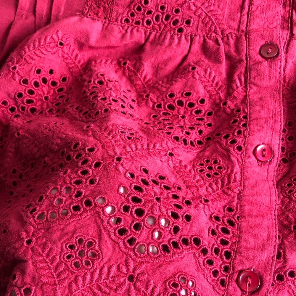 Sundance Art of Eyelet Short Sleeve Cotton Blouse Red Small See Through - Picture 3 of 8